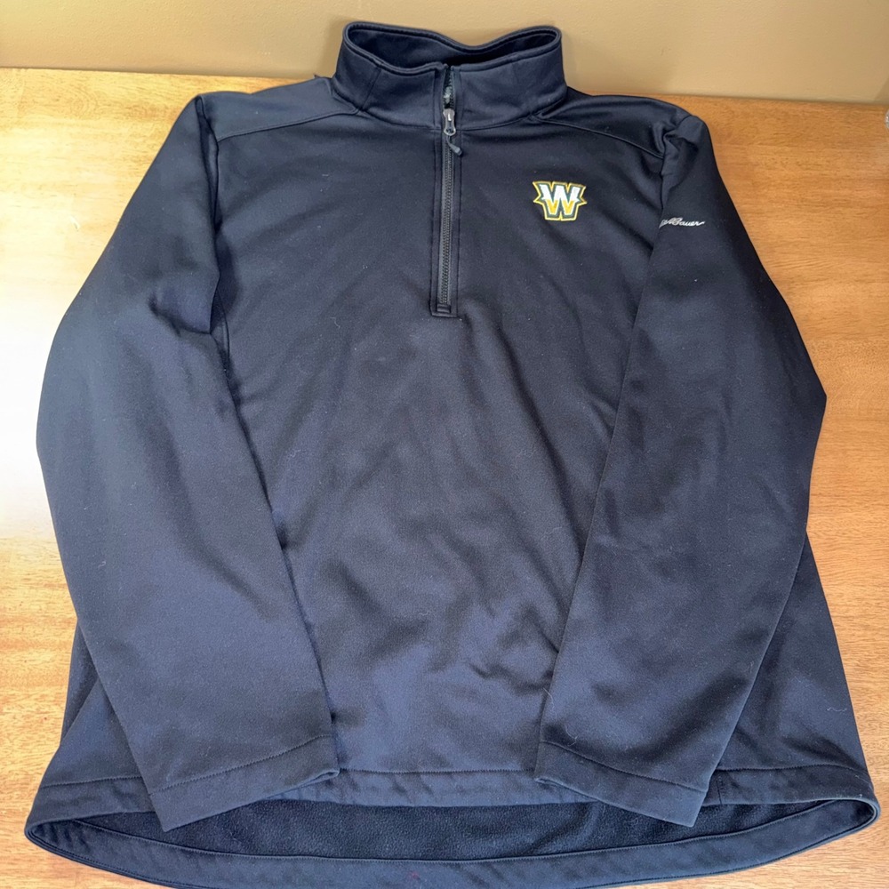Eddie Bauer Mens 2XL Black Quarter Zip Fleece Pullover EB2360 W Logo Workout